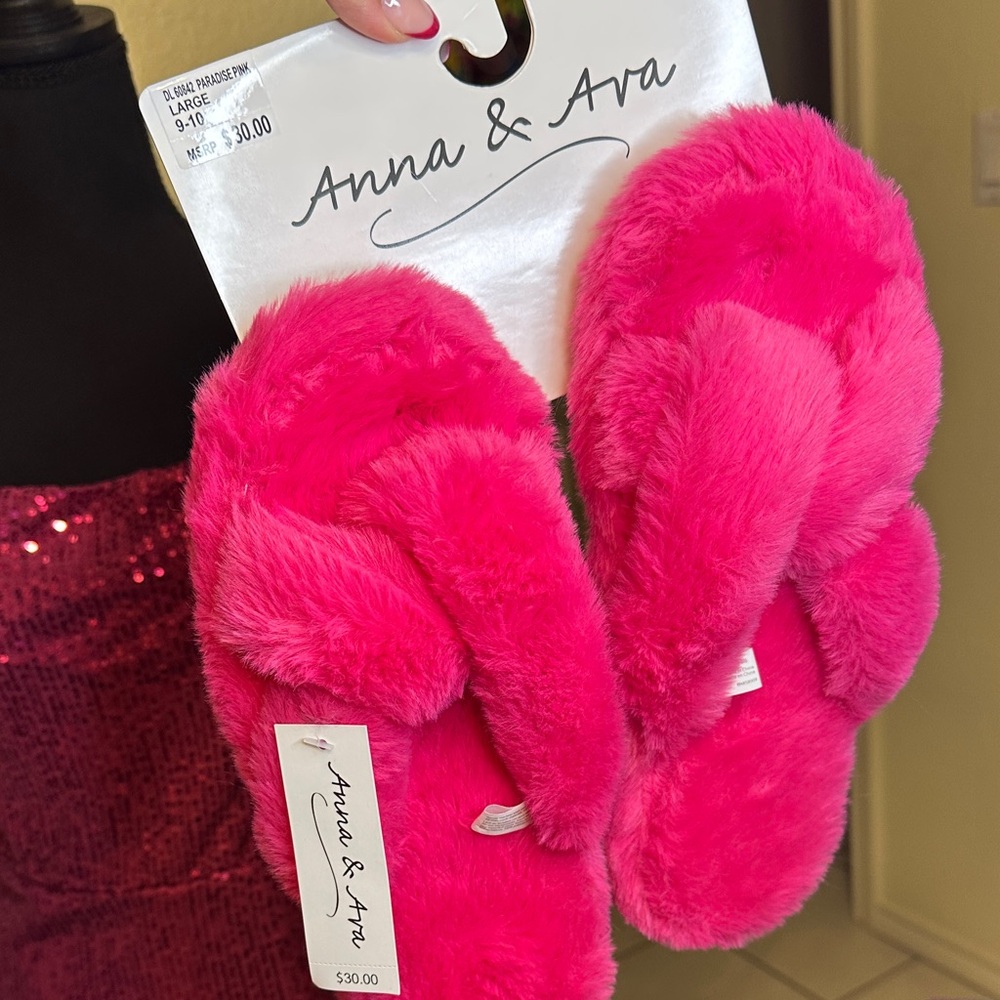 Anna & Ava Vibrant Pink Plush Slippers